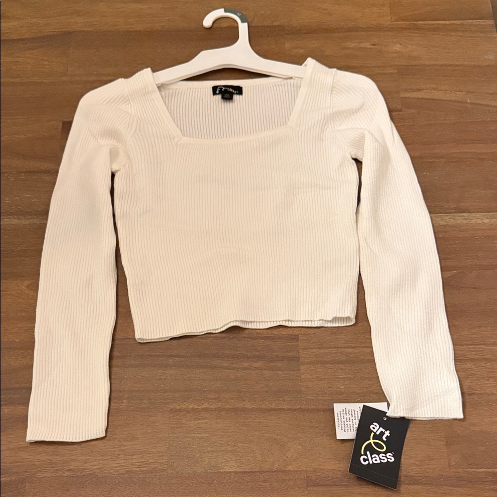 Art Class Cream Ribbed Long Sleeve Top